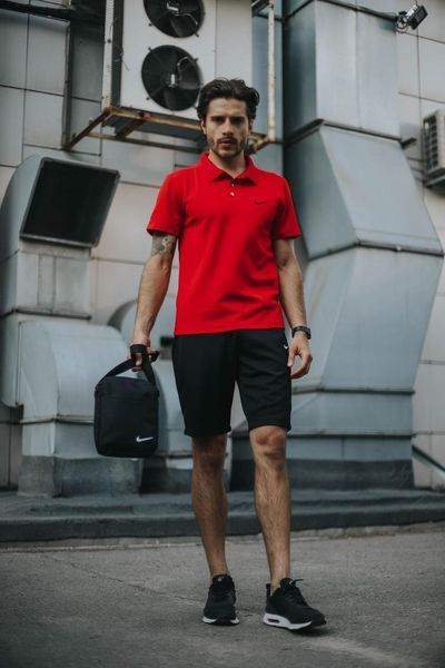 Спортивний комплект чоловічий Nike поло червоне+ шорти чорні+ барсетка костюм літній найк повсякденний 2655165214 фото