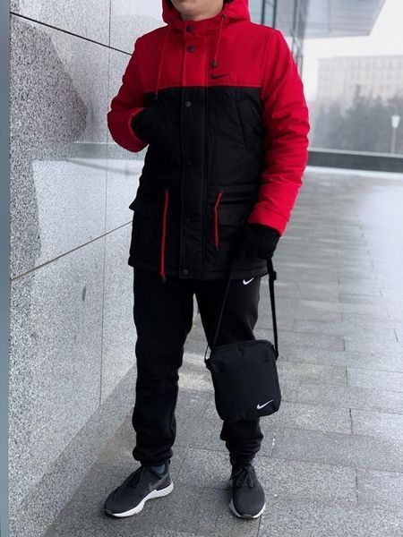 Парка зимова Найк Nike комплект штани з тринитки утеплені + Барсетка та рукавички У Подарунок! 2400533779 фото