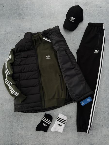 Комплект мужской Адидас Adidas спортивный костюм жилетка кепка весенний осенний 2623042032 фото