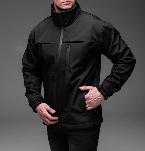 Куртка чоловіча Softshell чорна базова куртка легка тепла осінь весна комір-стійка з блискавкою однотонна 2666703174 фото