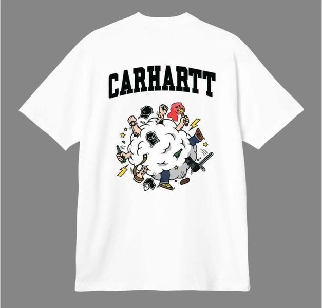 Футболка чоловіча оверсайз carhartt біла широка бавовняна теніска вільного крою 2602625083 фото