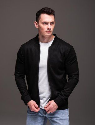 Куртка чоловіча базова чорна замшевий бомбер casual легкий на блискавці однотонний весна осінь повсякденний 2666701839 фото