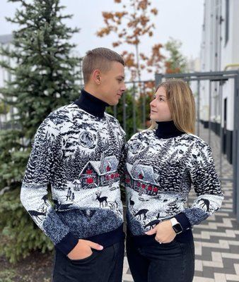 Светр новорічний з оленями чоловічий в'язаний вовняний XL 2384778188 фото