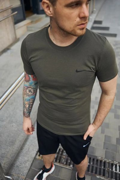 Спортивний комплект чоловічий Nike хакі футболка+чорні шорти літній костюм трикотажний найк повсякденний L 2656665012 фото