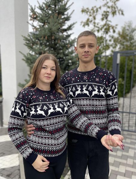 Светр новорічний з оленями чоловічий в'язаний вовняний L 2384778138 фото