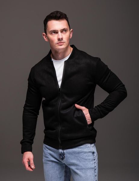 Куртка чоловіча базова чорна замшевий бомбер casual легкий на блискавці однотонний весна осінь повсякденний 2666701839 фото