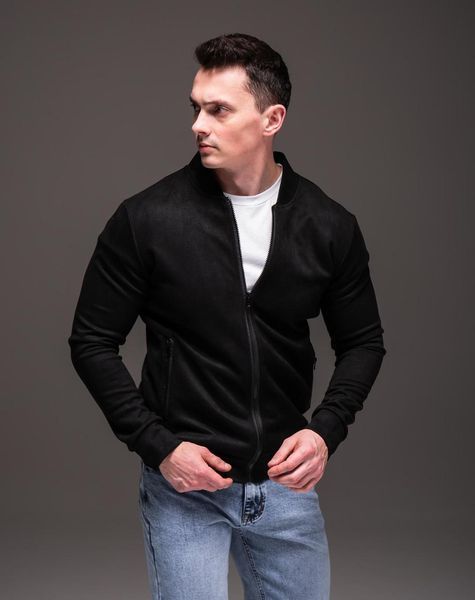 Куртка чоловіча базова чорна замшевий бомбер casual легкий на блискавці однотонний весна осінь повсякденний 2666701839 фото