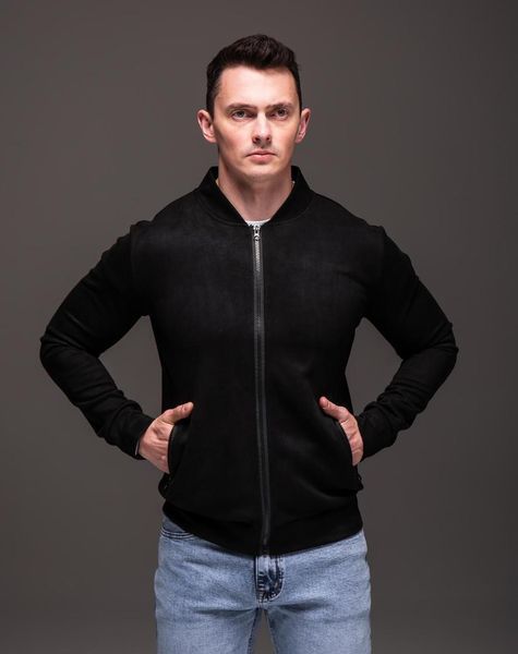 Куртка чоловіча базова чорна замшевий бомбер casual легкий на блискавці однотонний весна осінь повсякденний 2666701839 фото