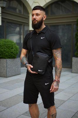 Спортивний комплект чоловічий Nike чорний поло шорти барсетка костюм літній трикотажний найк повсякденний 2655165178 фото