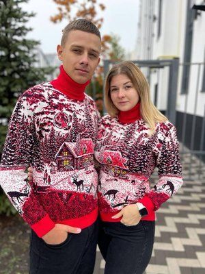 Светр новорічний з оленями чоловічий в'язаний вовняний 2384778189 фото