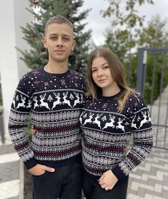 Светр новорічний з оленями чоловічий в'язаний вовняний XL 2384778139 фото