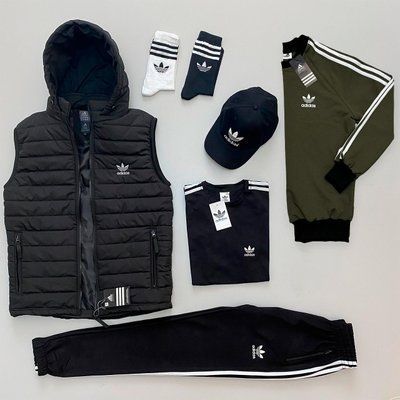 Комплект Адидас Adidas спортивный костюм мужской жилетка футболка кепка осенний весенний M 2625790393 фото