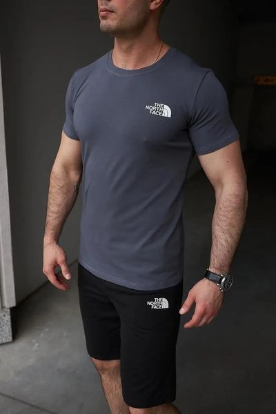 Комплект спортивний чоловічий The North Face футболка темно-сіра+шорти чорні літній костюм норс фейс повсякденний M 2657541400 фото
