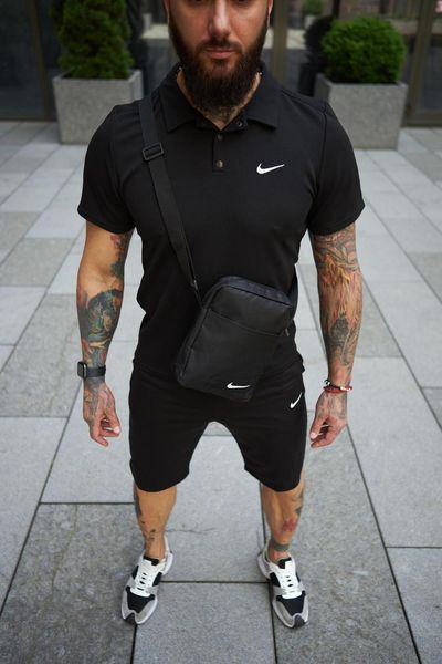 Спортивный комплект мужской Nike черный поло шорты барсетка костюм летний найк трикотажный повседневный 2655165178 фото