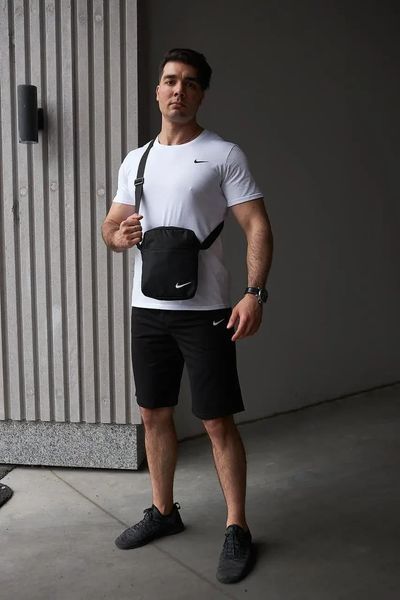 Спортивний комплект чоловічий Nike футболка біла+ шорти чорні + барсетка костюм літній найк повсякденний M 2657451081 фото