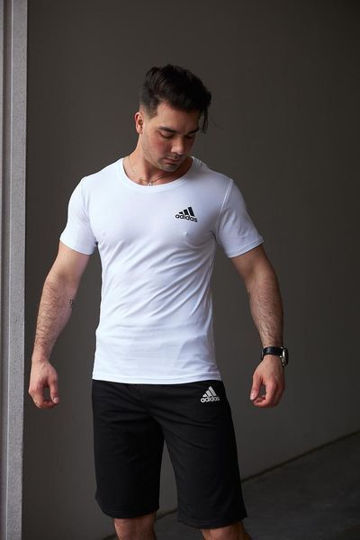 Комплект спортивний чоловічий Adidas біла футболка+чорні шорти костюм літній трикотажний адідас повсякденний 2655165294 фото