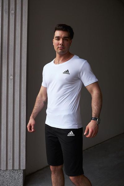 Комплект спортивний чоловічий Adidas біла футболка+чорні шорти костюм літній трикотажний адідас повсякденний 2655165294 фото