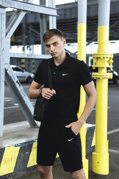Спортивный комплект мужской Nike черный поло шорты барсетка костюм летний найк трикотажный повседневный 2655165178 фото