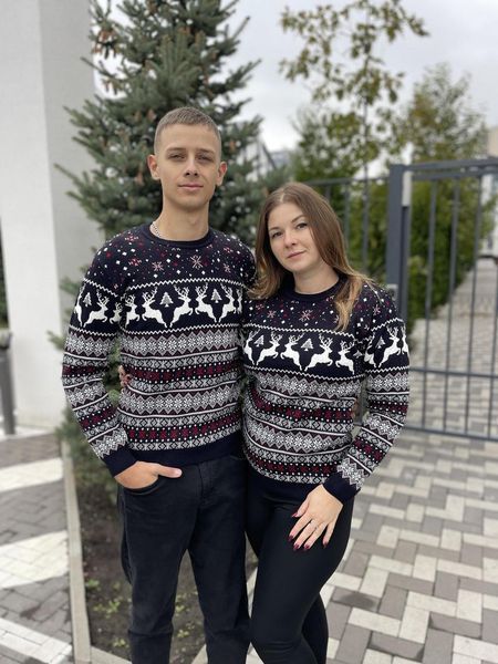 Светр новорічний з оленями чоловічий в'язаний вовняний XL 2384778139 фото