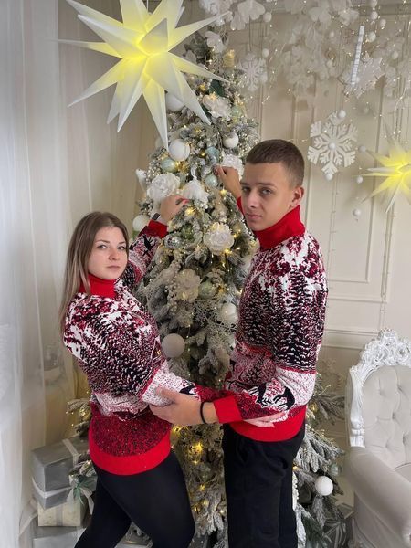 Светр новорічний з оленями чоловічий в'язаний вовняний 2384778189 фото