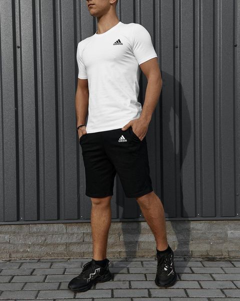 Комплект спортивний чоловічий Adidas біла футболка+чорні шорти костюм літній трикотажний адідас повсякденний 2655165294 фото