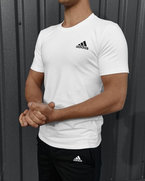 Комплект спортивний чоловічий Adidas біла футболка+чорні шорти костюм літній трикотажний адідас повсякденний 2655165294 фото