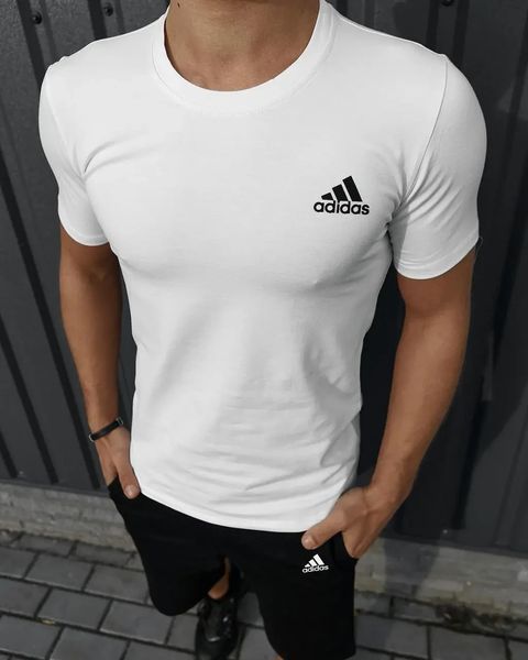 Комплект спортивний чоловічий Adidas біла футболка+чорні шорти костюм літній трикотажний адідас повсякденний XL 2656561712 фото