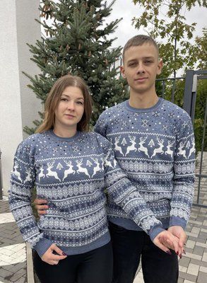 Светр новорічний з оленями чоловічий в'язаний вовняний 2384778140 фото