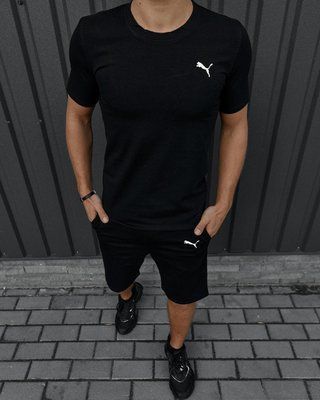 Комплект спортивний чоловічий Puma чорний футболка шорти костюм трикотажний літній пума повсякденний XXL 2655566947 фото