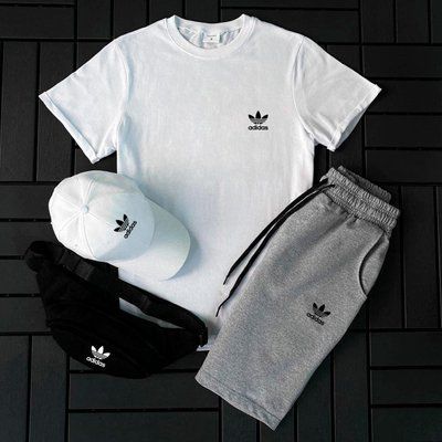 Літній чоловічий костюм Adidas Футболка+Шорти+ Кепка+Бананка у подарунок M 2609205266 фото