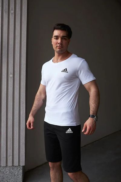 Комплект спортивний чоловічий Adidas біла футболка+чорні шорти костюм літній трикотажний адідас повсякденний XXL 2656561713 фото