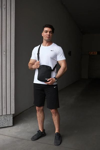 Спортивний комплект чоловічий Nike футболка біла+ шорти чорні + барсетка костюм літній найк повсякденний L 2657451082 фото