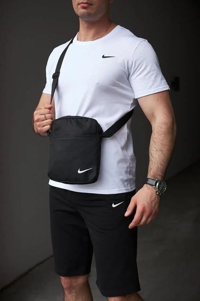 Спортивний комплект чоловічий Nike футболка біла+ шорти чорні + барсетка костюм літній найк повсякденний L 2657451082 фото
