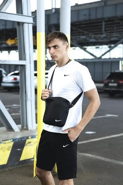 Спортивний комплект чоловічий Nike футболка біла+ шорти чорні + барсетка костюм літній найк повсякденний L 2657451082 фото