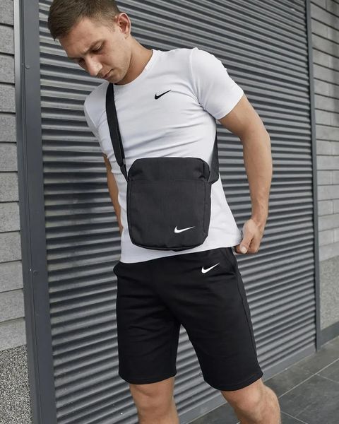 Спортивний комплект чоловічий Nike футболка біла+ шорти чорні + барсетка костюм літній найк повсякденний L 2657451082 фото