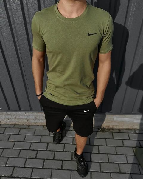 Спортивний комплект чоловічий Nike хакі футболка+чорні шорти літній костюм трикотажний найк повсякденний XXL 2656665014 фото