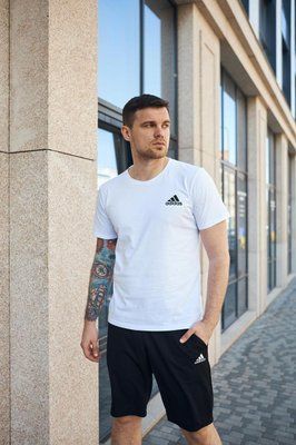 Комплект спортивний чоловічий Adidas біла футболка+чорні шорти костюм літній трикотажний адідас повсякденний 3XL 2656561714 фото