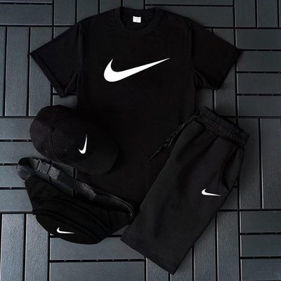 Костюм чоловічий літній Nike чорний Шорти + Футболка + Кепка + Бананка в подарунок XXL 2609150495 фото