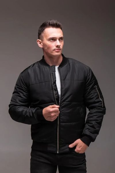 Куртка бомбер чоловіча чорна утеплена кишеня на рукаві вітрозахисна тепла осінь весна повсякденна XL 2667668131 фото