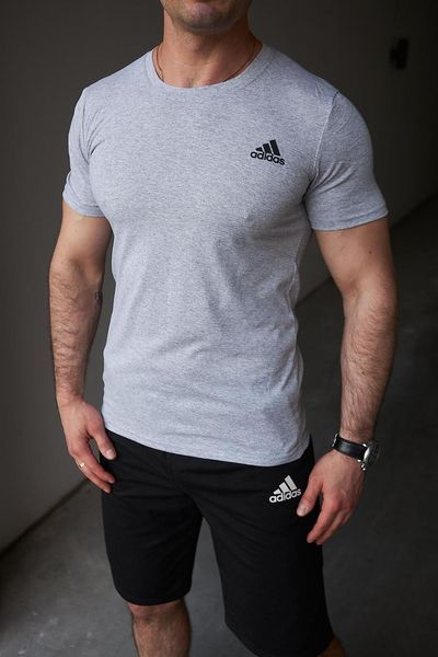 Комплект спортивний чоловічий Adidas сіра футболка+чорні шорти костюм літній трикотажний адідас повсякденний 2655165296 фото