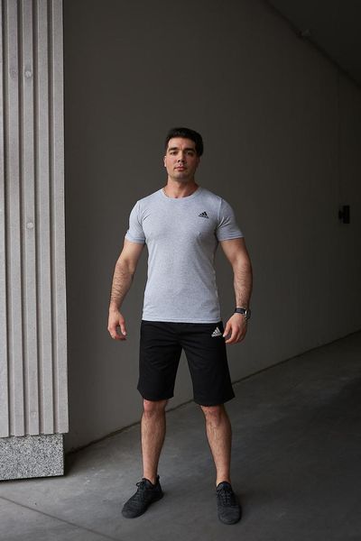 Комплект спортивний чоловічий Adidas сіра футболка+чорні шорти костюм літній трикотажний адідас повсякденний 2655165296 фото