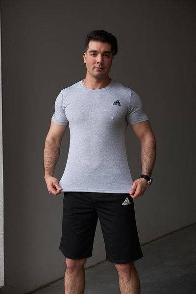 Комплект спортивний чоловічий Adidas сіра футболка+чорні шорти костюм літній трикотажний адідас повсякденний 2655165296 фото