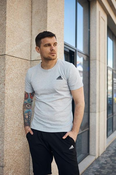 Комплект спортивний чоловічий Adidas сіра футболка+чорні шорти костюм літній трикотажний адідас повсякденний 2655165296 фото