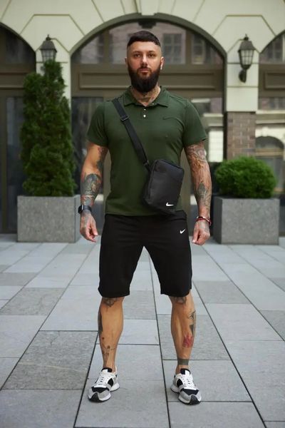 Спортивный комплект мужской Nike поло хаки+шорты черные+барсетка летний костюм трикотажный повседневный L 2657713891 фото