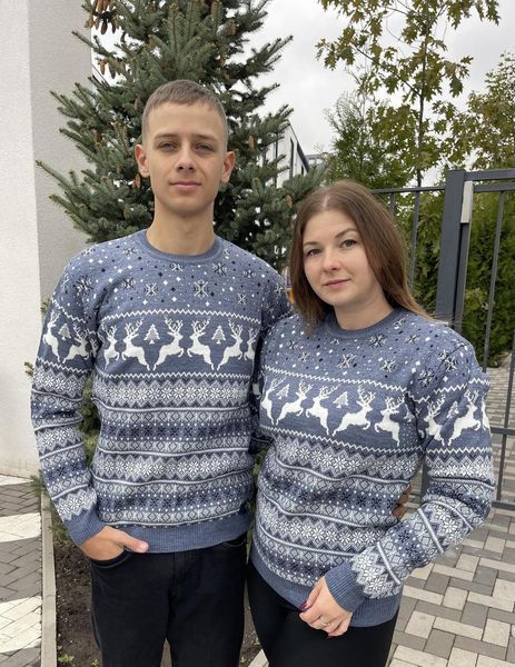 Светр новорічний з оленями чоловічий в'язаний вовняний L 2384778141 фото