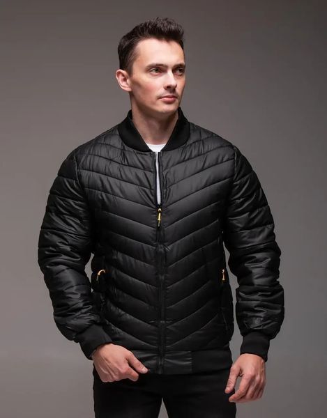Бомбер мужской casual черный утепленный куртка однотонный с молнией эко-кожа весна осень повседневный 3XL 2669281425 фото