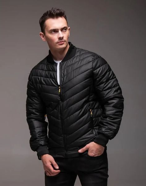 Бомбер мужской casual черный утепленный куртка однотонный с молнией эко-кожа весна осень повседневный 3XL 2669281425 фото