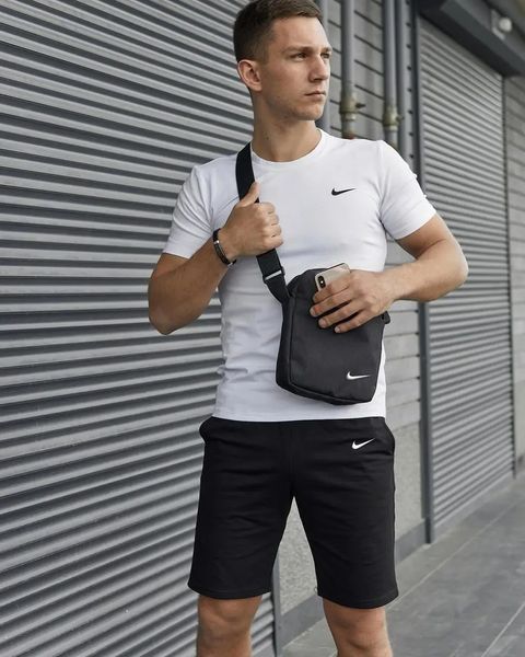 Спортивний комплект чоловічий Nike футболка біла+ шорти чорні + барсетка костюм літній найк повсякденний XL 2657451083 фото