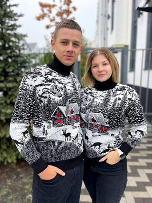 Светр новорічний з оленями чоловічий в'язаний вовняний 2384778192 фото