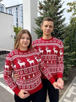 Светр новорічний з оленями чоловічий в'язаний вовняний XL 2384778092 фото